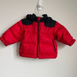 Polo Ralph Lauren Infant Puffer Coat with Hood Red Sz 9mo | Baby Down Jacket